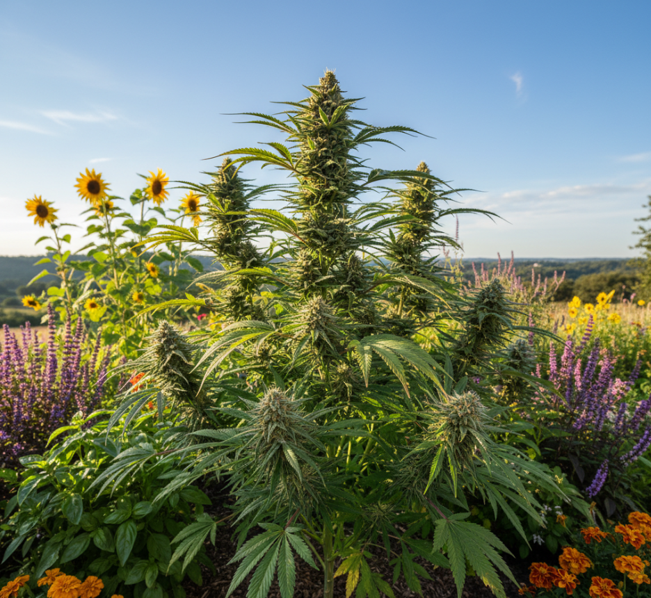 Cannabis flowering stage with visible pistils